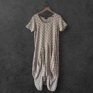 Luca Vanucci Polka Dot Beige Short Sleeve Dress Size S